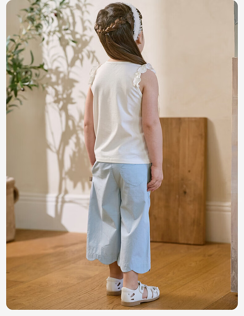 DAVE & BELLA Kids 3/4 Pants Set Girls Antibacterial T-Shirt and Pants Baby Class A Summer Outfit 15